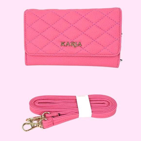 KARIA Women's Cellphone Crossbody Bag Pink Detachable Strap Great for to Her NEW - Picture 9 of 14